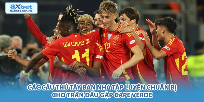 Các cầu thủ Tây Ban Nha tập luyện chuẩn bị cho trận đấu gặp Cape Verde.