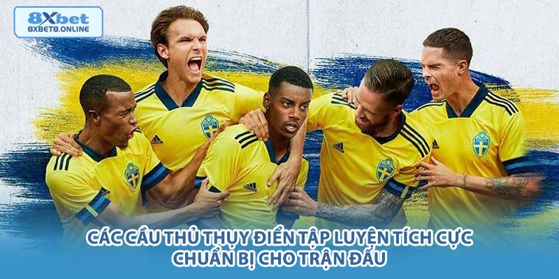Các cầu thủ Thụy Điển tập luyện tích cực chuẩn bị cho trận đấu.